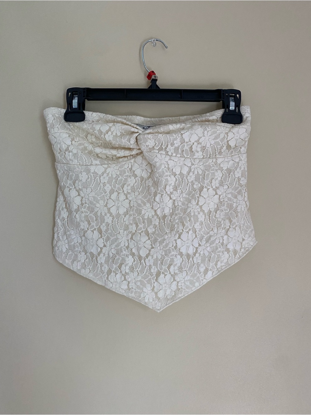 Self Esteem Cream Lace Strapless Top
